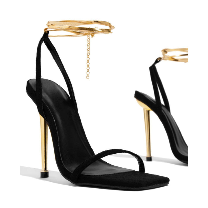 Large Size Stiletto Heel Lace Up Sandals Square Toe - www.SharpDuds.com