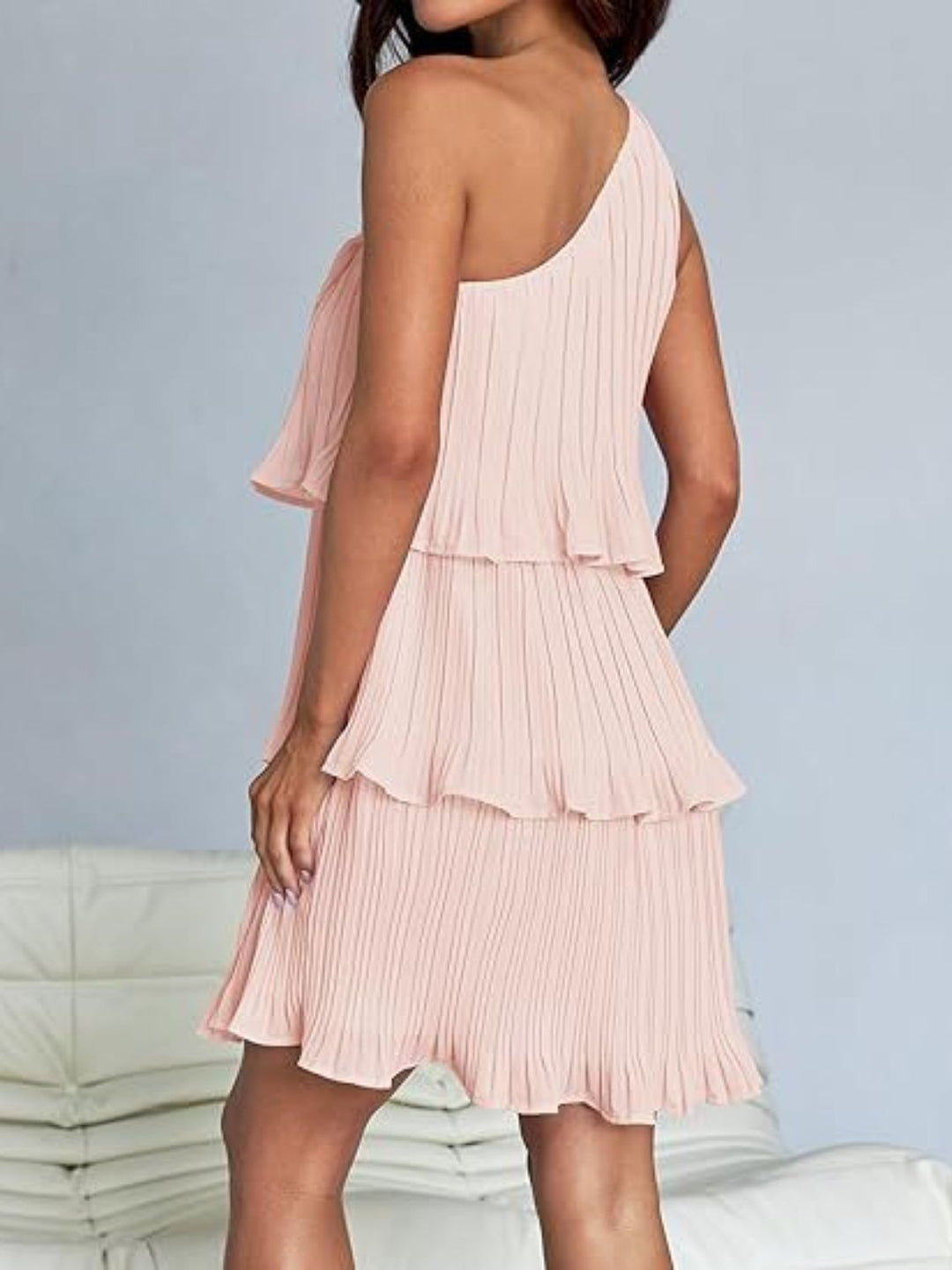 Layered Single Shoulder Mini Dress - SharpDuds