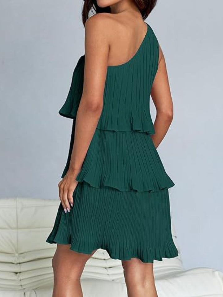 Layered Single Shoulder Mini Dress - SharpDuds