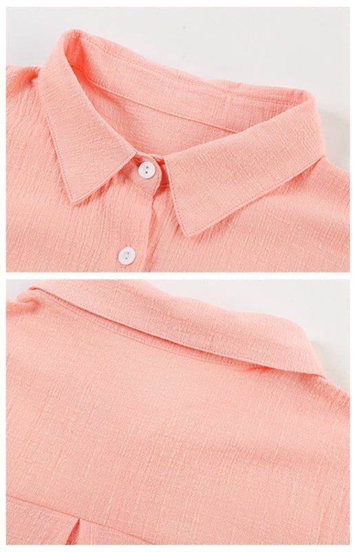 Linen Lapel Button Raglan Short Sleeve Shirt - SharpDuds