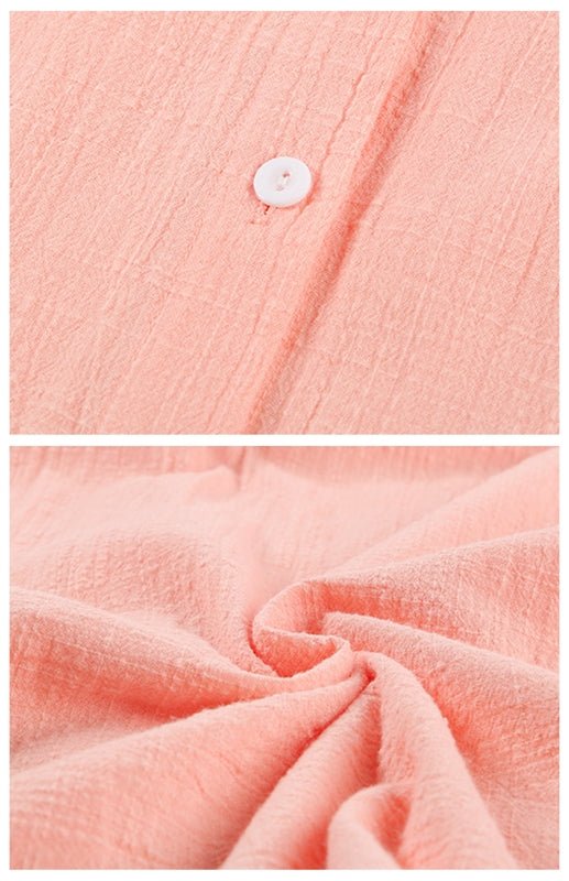 Linen Lapel Button Raglan Short Sleeve Shirt - SharpDuds