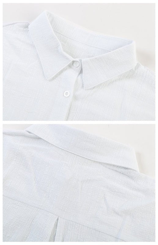 Linen Lapel Button Raglan Short Sleeve Shirt - SharpDuds