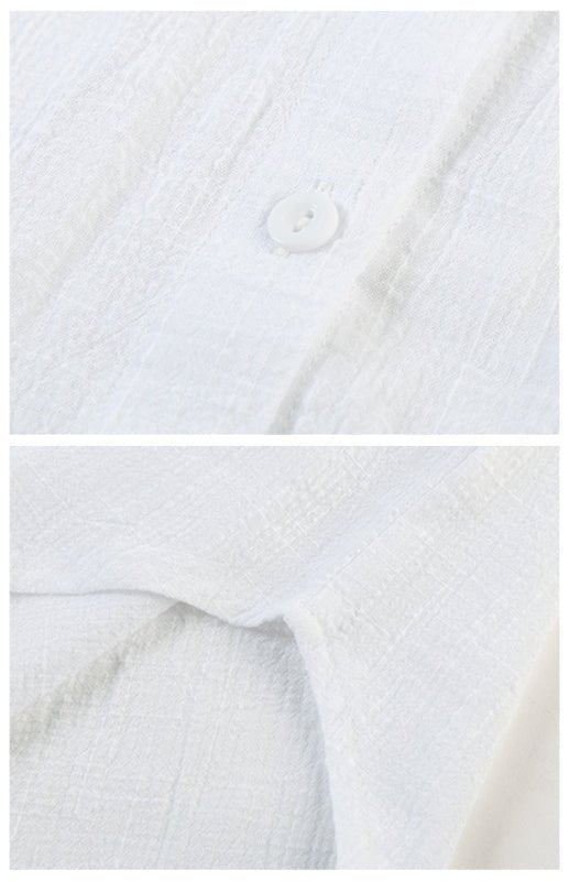 Linen Lapel Button Raglan Short Sleeve Shirt - SharpDuds