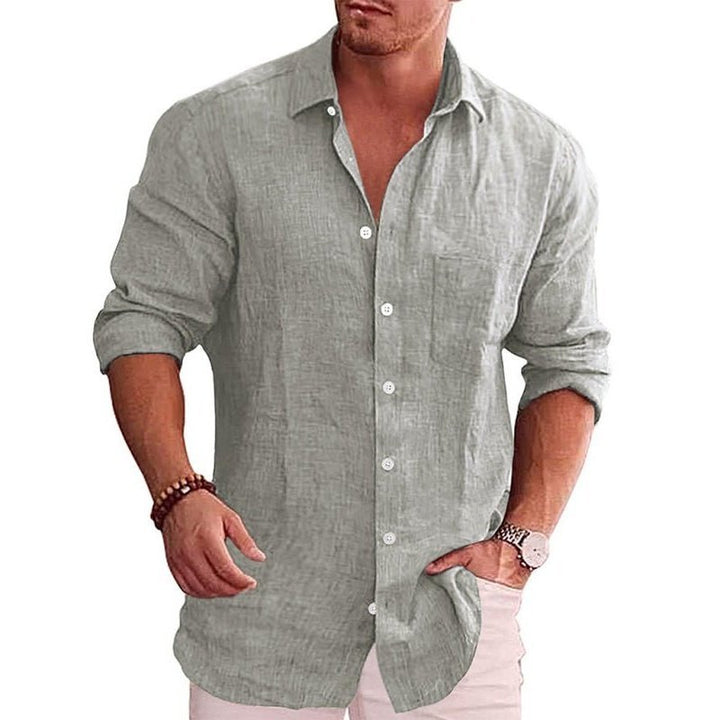 Linen Lapel Long Sleeve Shirt - www.SharpDuds.com