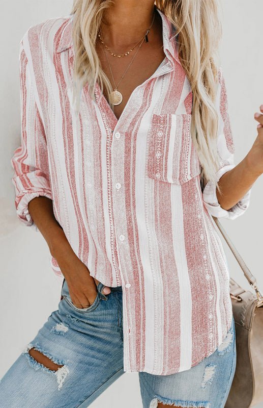 Linen Turn - down Collar Striped Button Up Shirt - SharpDuds