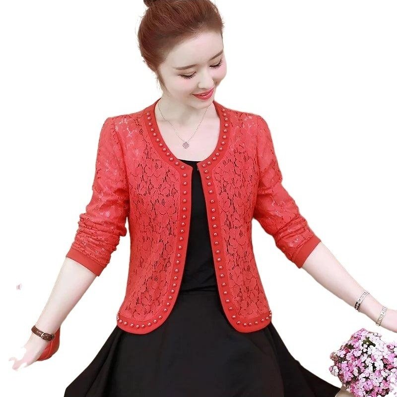 Long Sleeve Hollow Lace Jacket - www.SharpDuds.com