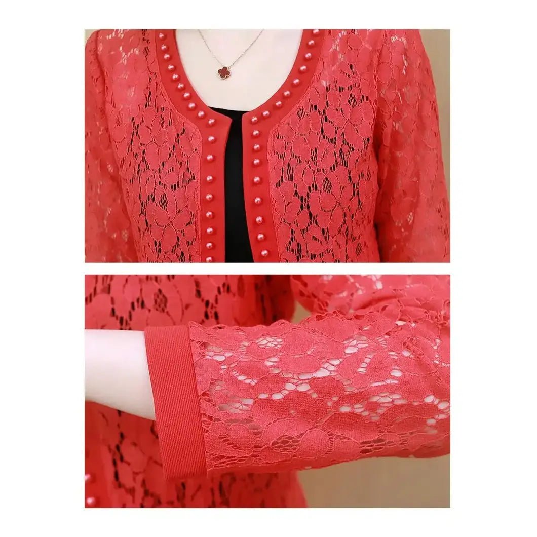 Long Sleeve Hollow Lace Jacket - www.SharpDuds.com