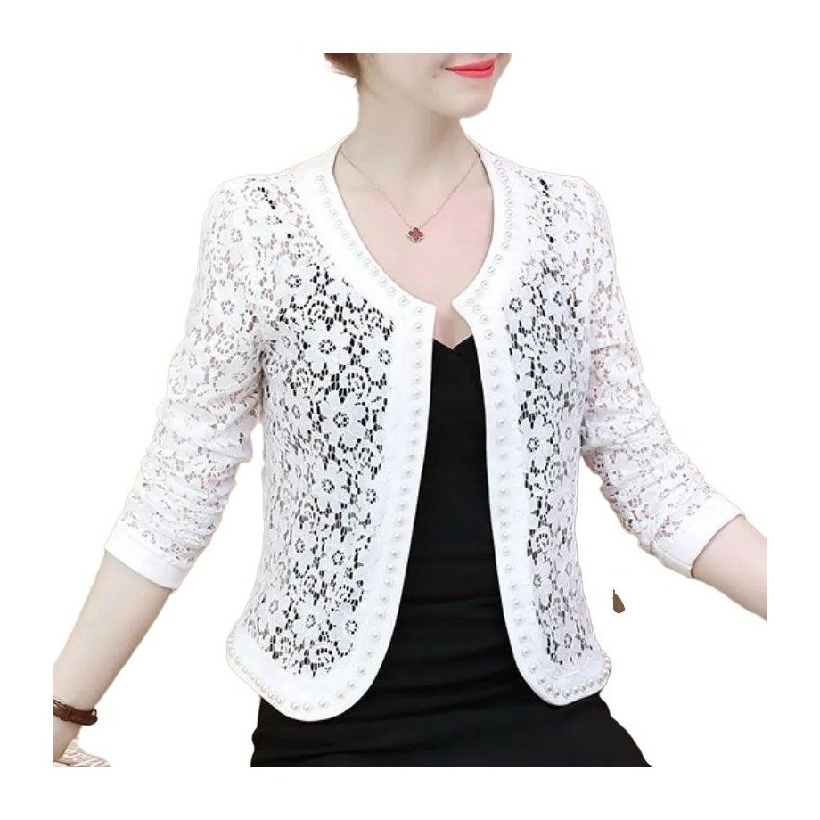 Long Sleeve Hollow Lace Jacket - www.SharpDuds.com