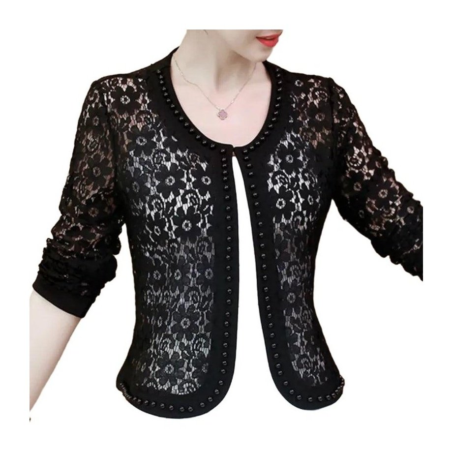 Long Sleeve Hollow Lace Jacket - www.SharpDuds.com