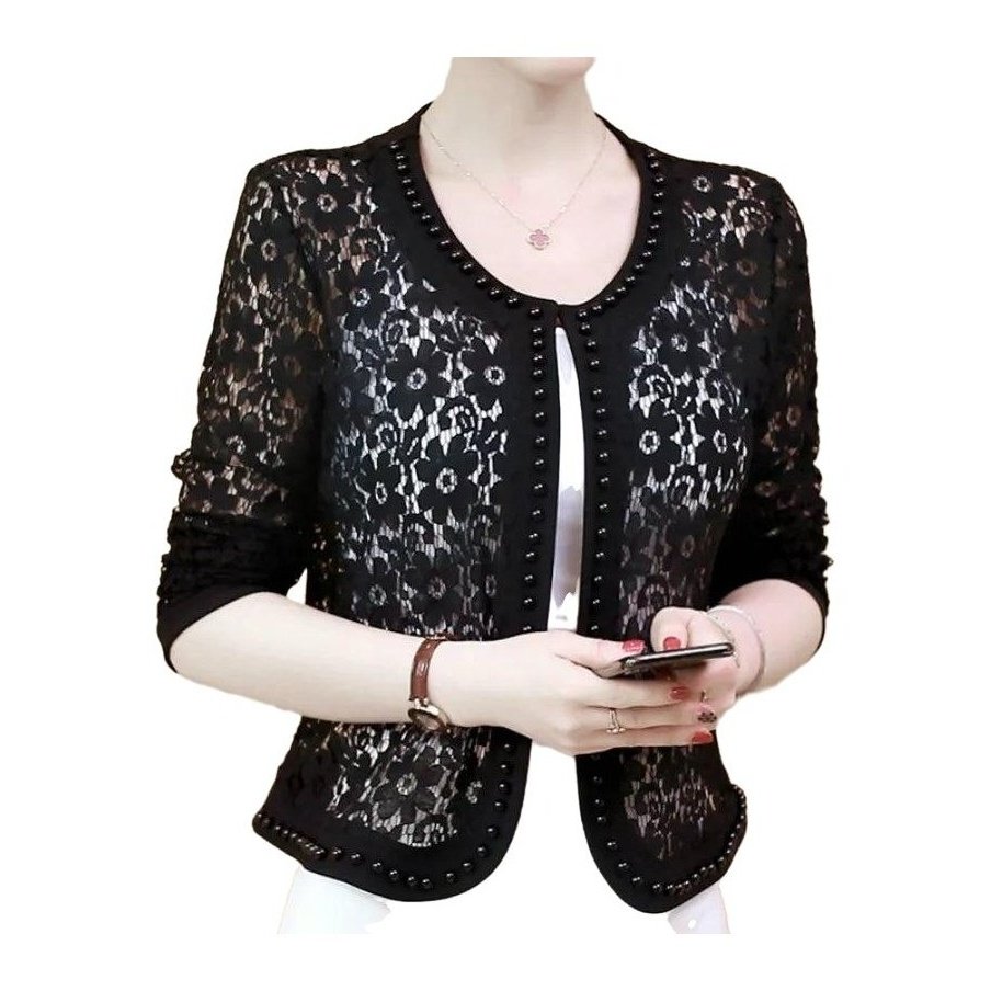 Long Sleeve Hollow Lace Jacket - www.SharpDuds.com