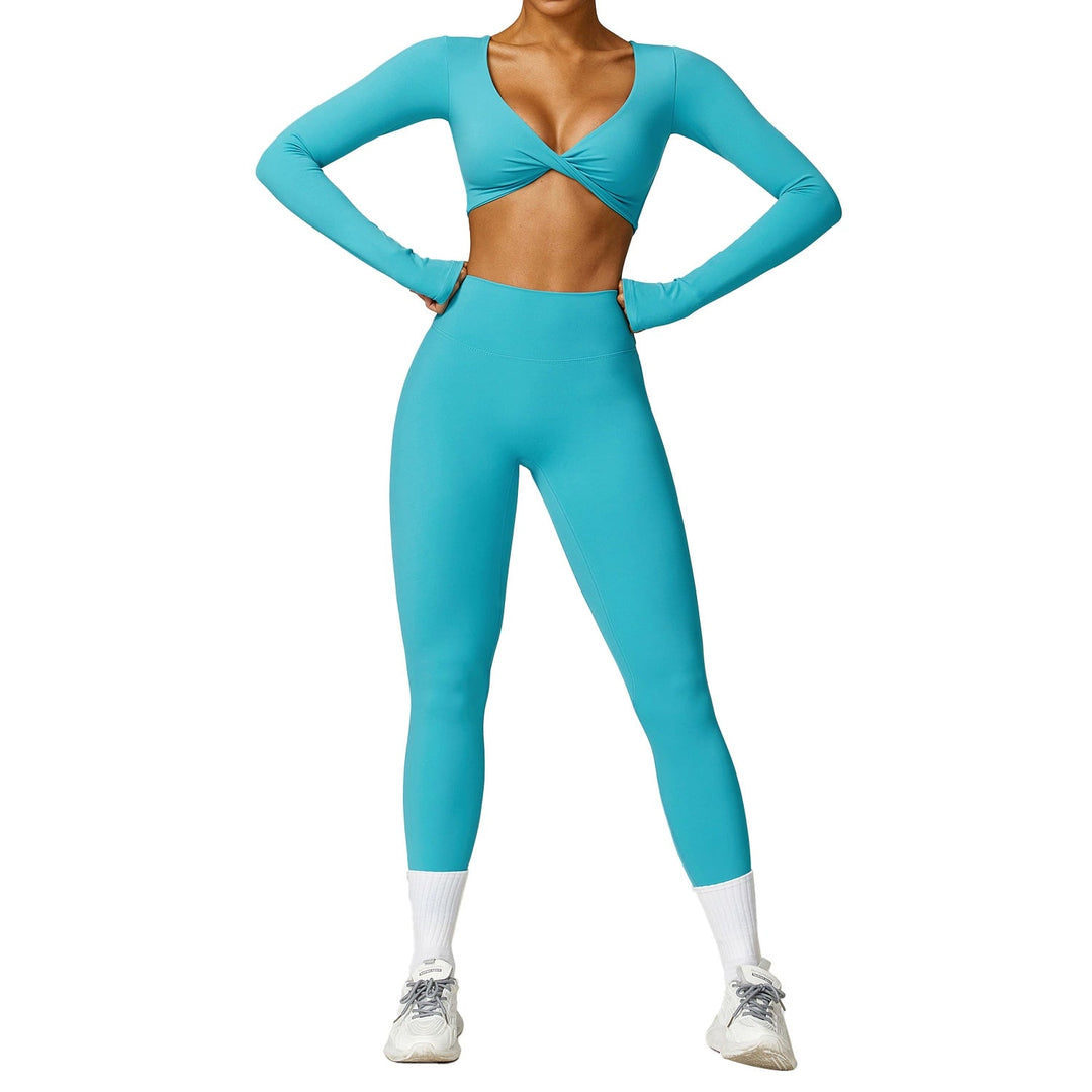 Long Sleeve Quick-Drying Running Fitness Two-piece Sports/ Yoga Suit - www.SharpDuds.com