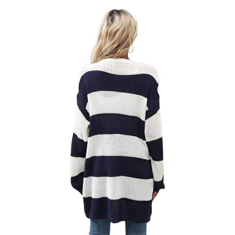 Long Sleeve Striped Cardigan Sweater Jacket - www.SharpDuds.com