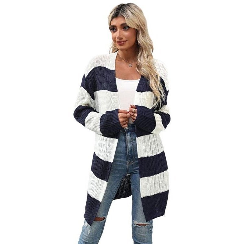 Long Sleeve Striped Cardigan Sweater Jacket - www.SharpDuds.com