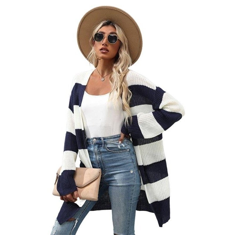 Long Sleeve Striped Cardigan Sweater Jacket - www.SharpDuds.com