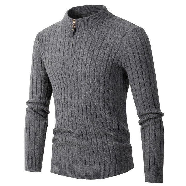 Long-sleeved twisted half-high collar zipper knitted sweater - SharpDuds.com