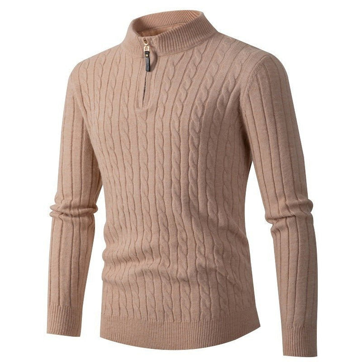 Long-sleeved twisted half-high collar zipper knitted sweater - SharpDuds.com