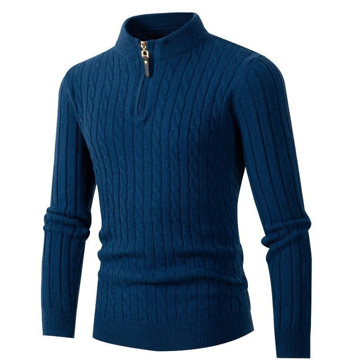 Long-sleeved twisted half-high collar zipper knitted sweater - SharpDuds.com