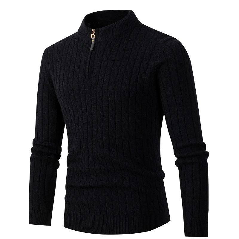 Long-sleeved twisted half-high collar zipper knitted sweater - SharpDuds.com