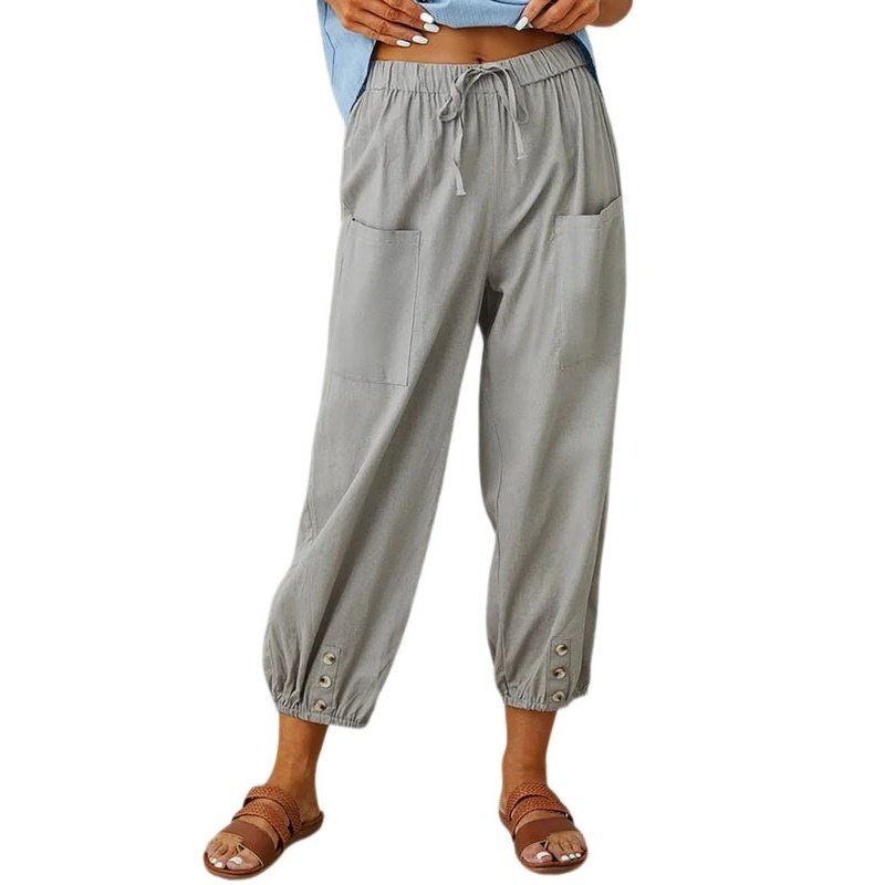 Loose high-waisted button-down cotton and linen cropped trousers - www.SharpDuds.com