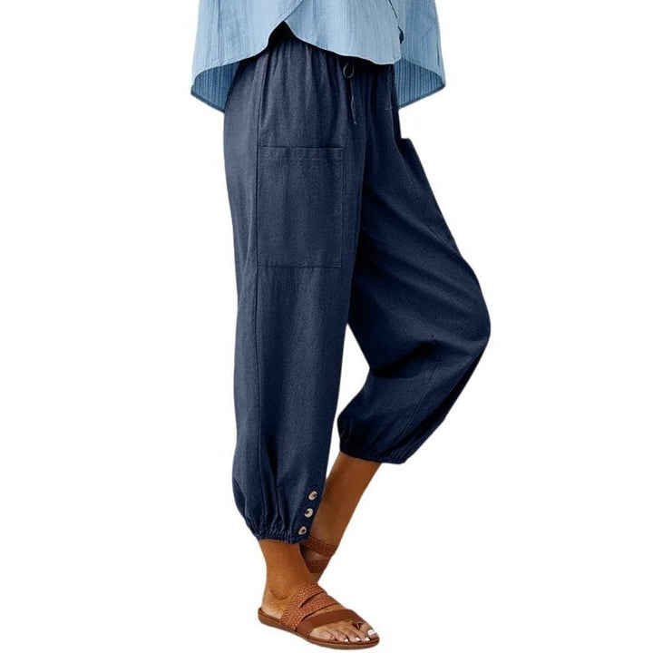 Loose high-waisted button-down cotton and linen cropped trousers - www.SharpDuds.com