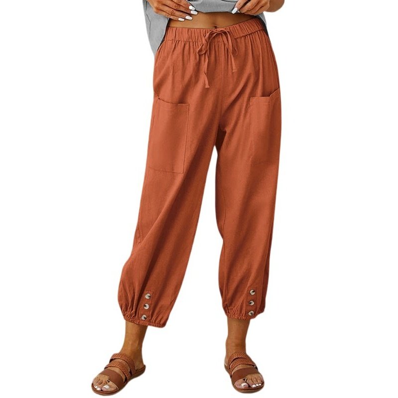 Loose high-waisted button-down cotton and linen cropped trousers - www.SharpDuds.com