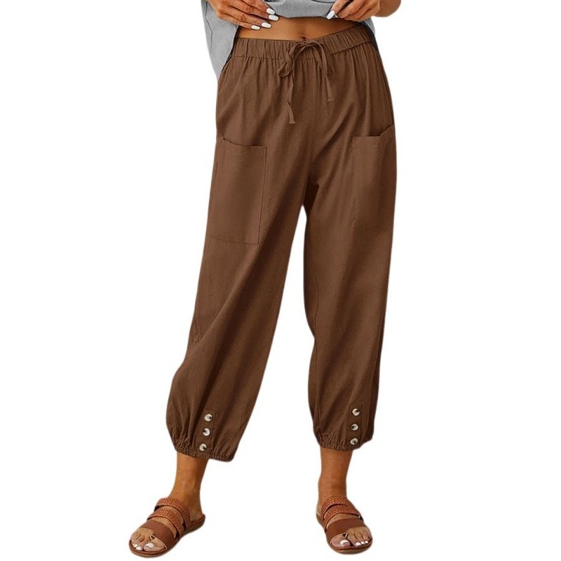 Loose high-waisted button-down cotton and linen cropped trousers - www.SharpDuds.com