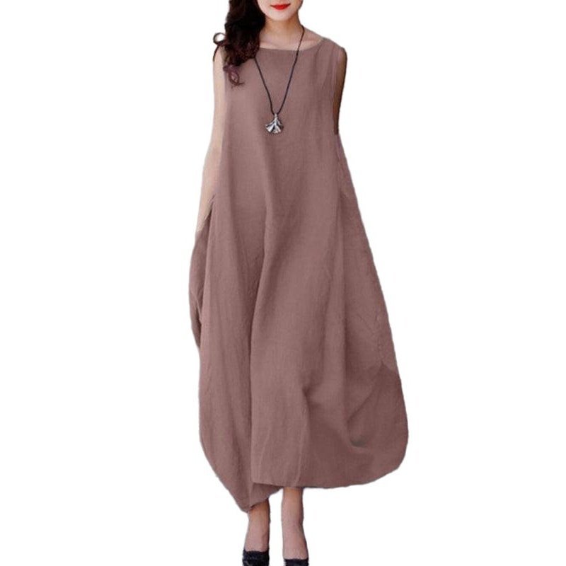 Loose Swing Casual Solid Color Round Neck Pockets dress - www.SharpDuds.com