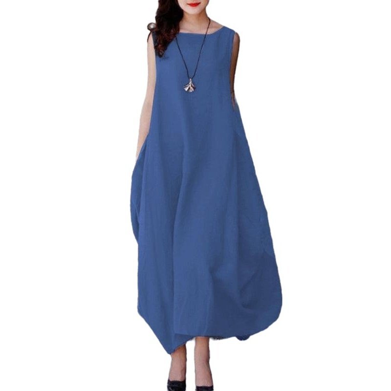 Loose Swing Casual Solid Color Round Neck Pockets dress - www.SharpDuds.com