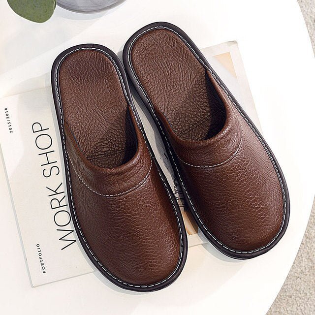 Luxury Split Leather Men's Home Slippers - www.SharpDuds.com