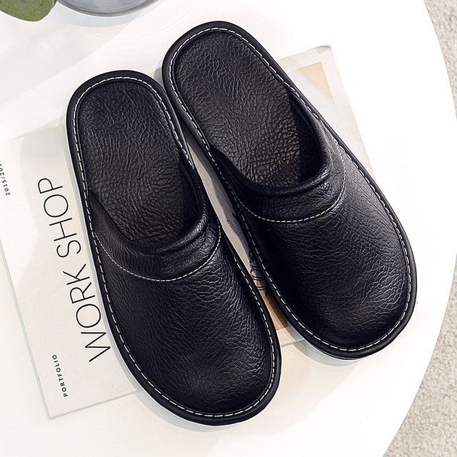 Luxury Split Leather Men's Home Slippers - www.SharpDuds.com