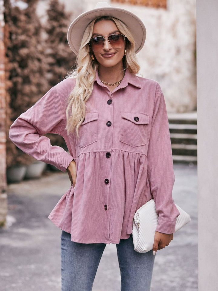 Mandy Collared Neck Long Sleeve Shirt - SharpDuds