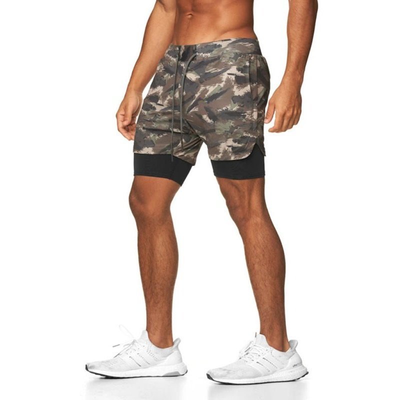 Men's 2-in-1 Shorts Sports Allover Camo Print Drawstring Shorts - www.SharpDuds.com