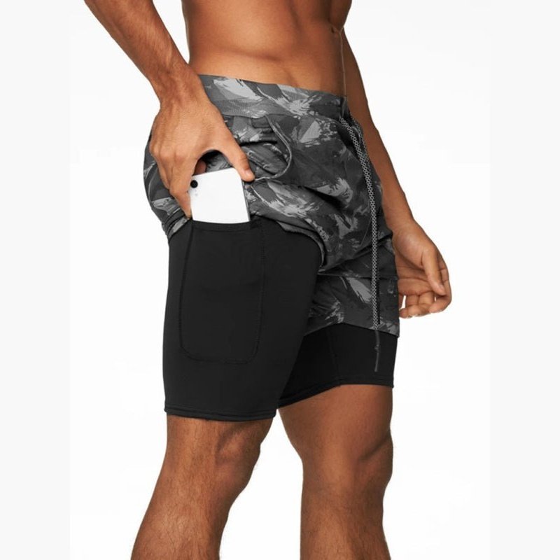 Men's 2-in-1 Shorts Sports Allover Camo Print Drawstring Shorts - www.SharpDuds.com