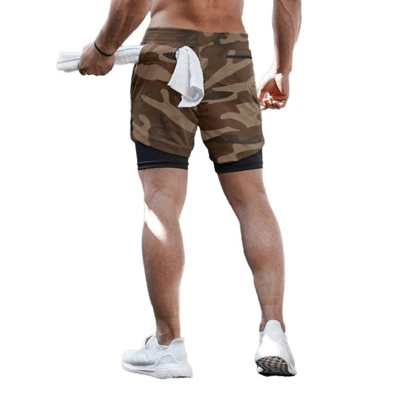 Men's 2-in-1 Shorts Sports Allover Camo Print Drawstring Shorts - www.SharpDuds.com