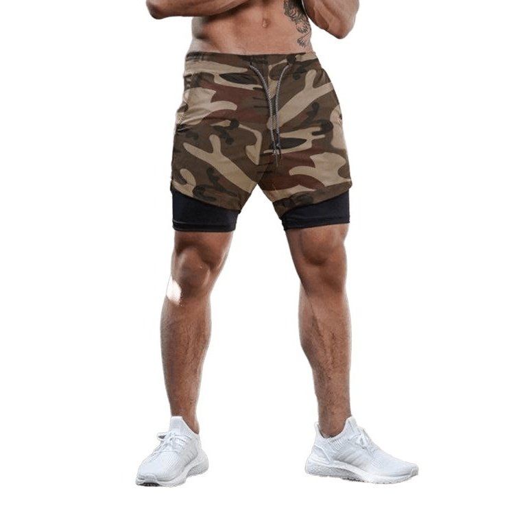 Men's 2-in-1 Shorts Sports Allover Camo Print Drawstring Shorts - www.SharpDuds.com