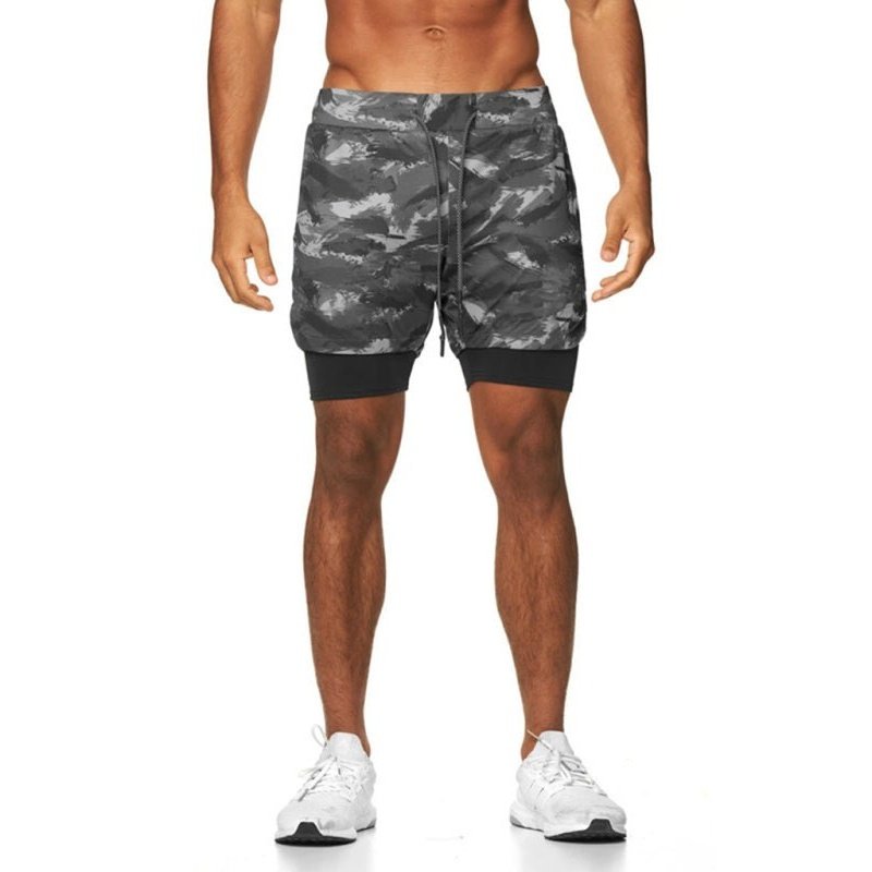 Men's 2-in-1 Shorts Sports Allover Camo Print Drawstring Shorts - www.SharpDuds.com