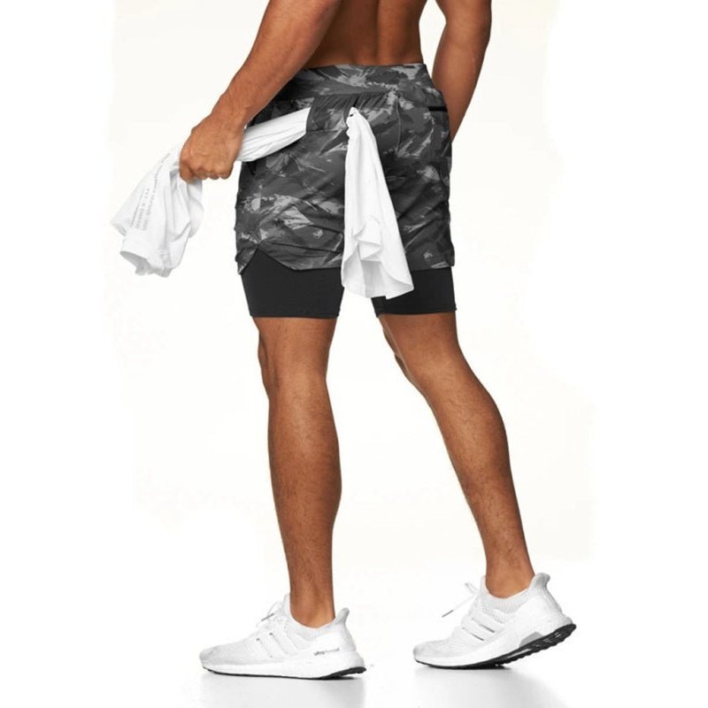 Men's 2-in-1 Shorts Sports Allover Camo Print Drawstring Shorts - www.SharpDuds.com