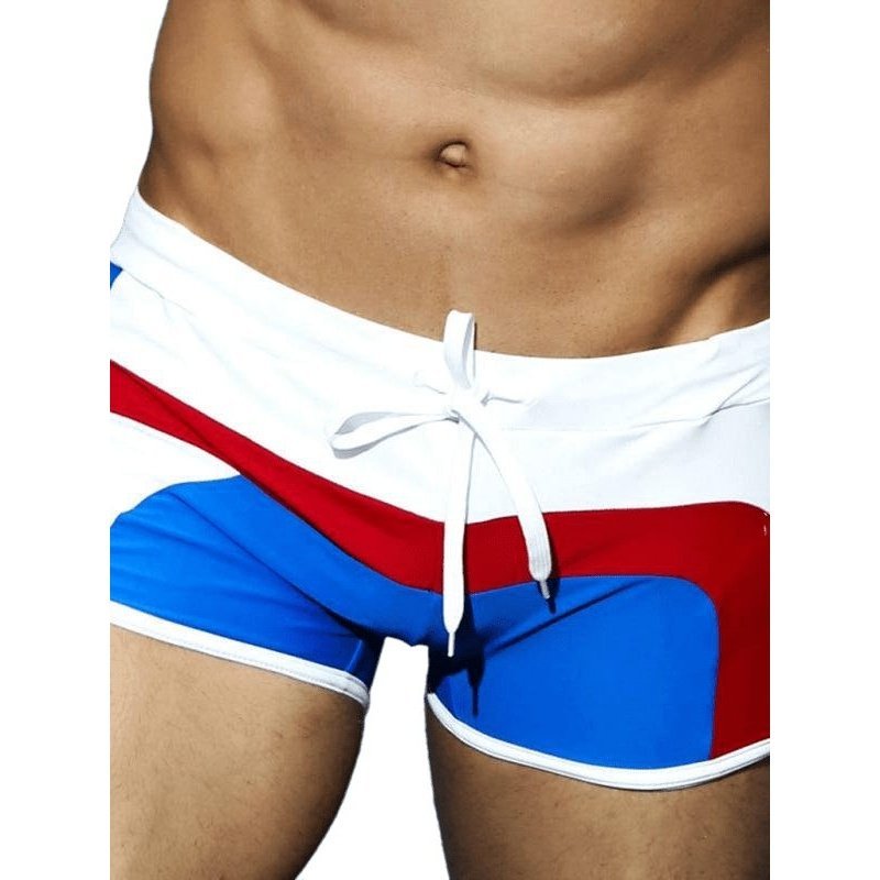 Men's Fashion Contrast Paneling Boxer Swim Shorts - www.SharpDuds.com