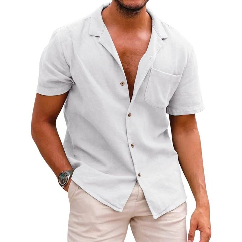 Men's Woven Linen Loose Lapel Shirt - www.SharpDuds.com