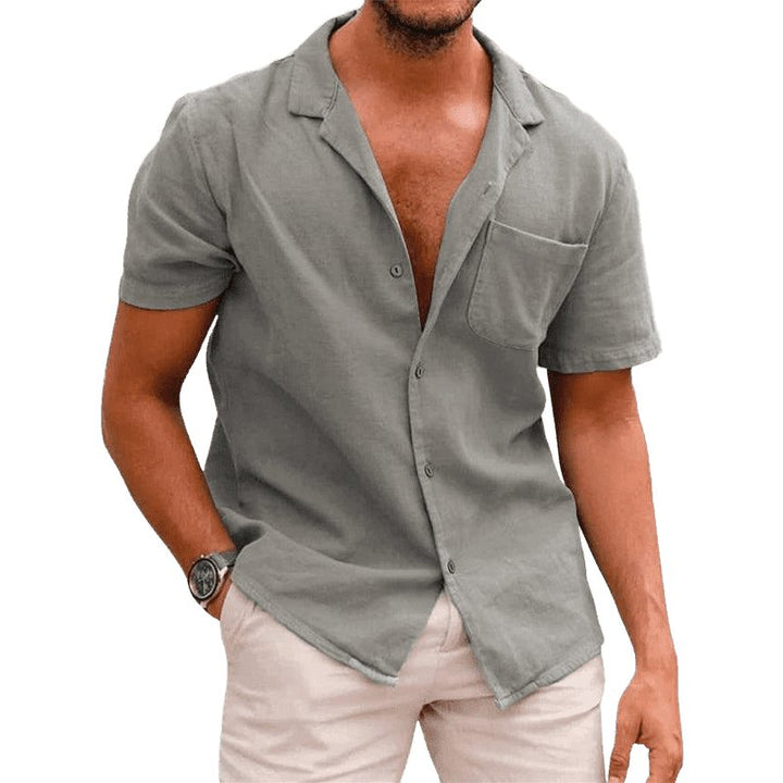 Men's Woven Linen Loose Lapel Shirt - www.SharpDuds.com