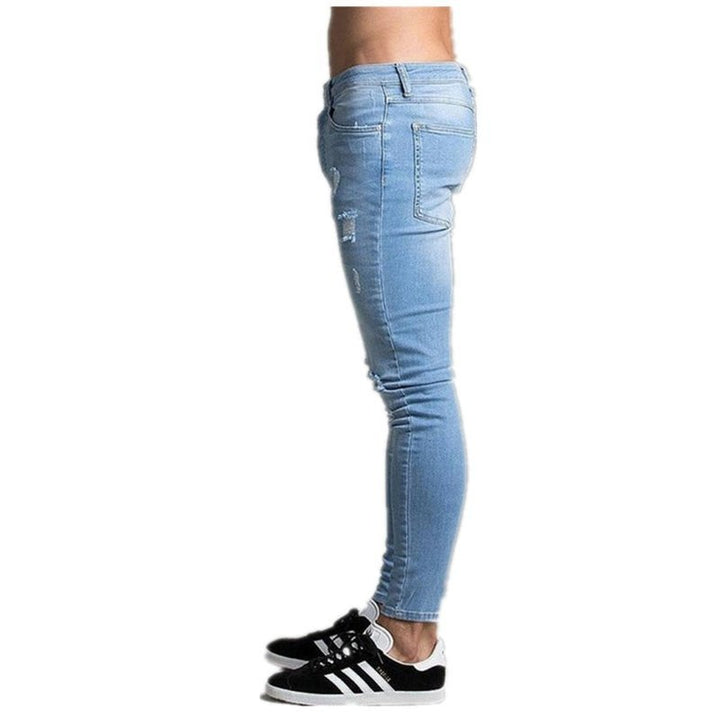 Mist Blue Frayed Slim Fit Long Jeans - www.SharpDuds.com