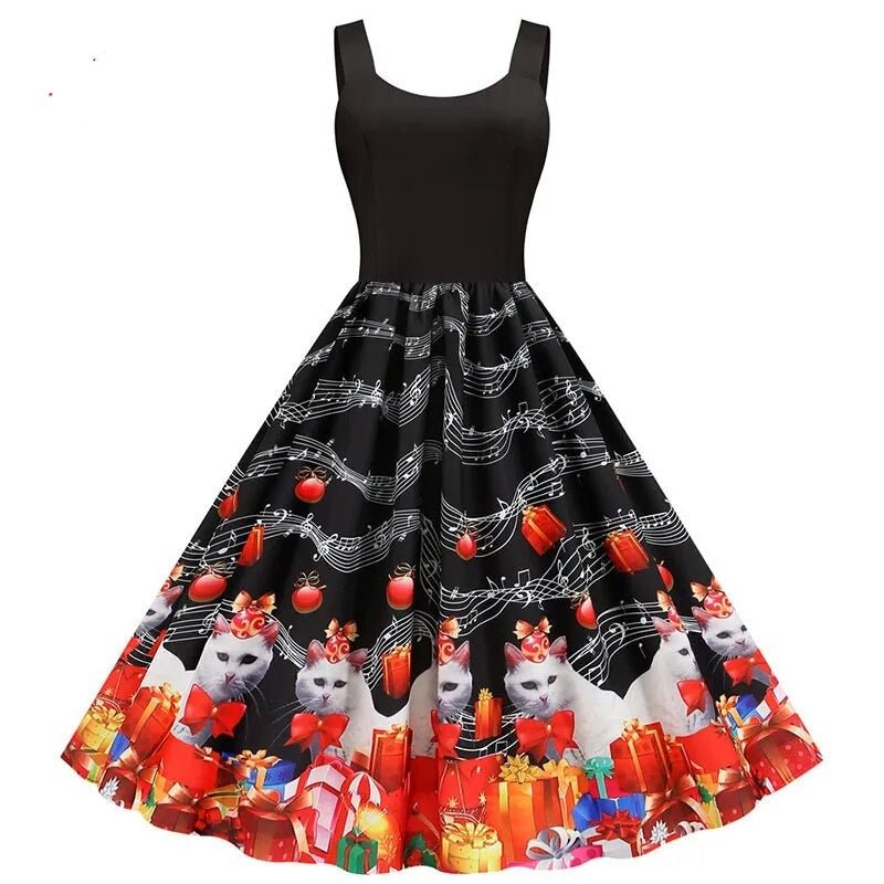 Music Note Print Women Party Dress - www.SharpDuds.com