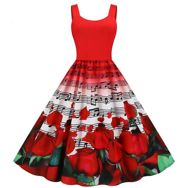 Music Note Print Women Party Dress - www.SharpDuds.com