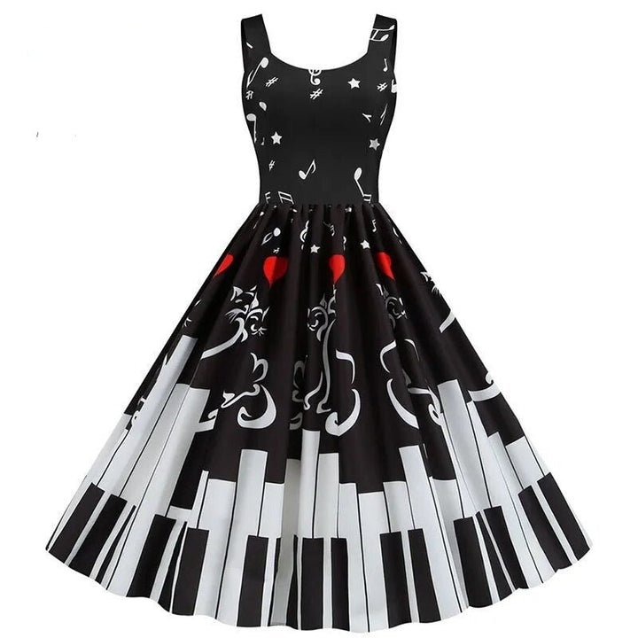 Music Note Print Women Party Dress - www.SharpDuds.com