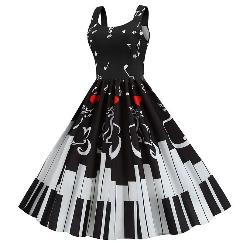 Music Note Print Women Party Dress - www.SharpDuds.com