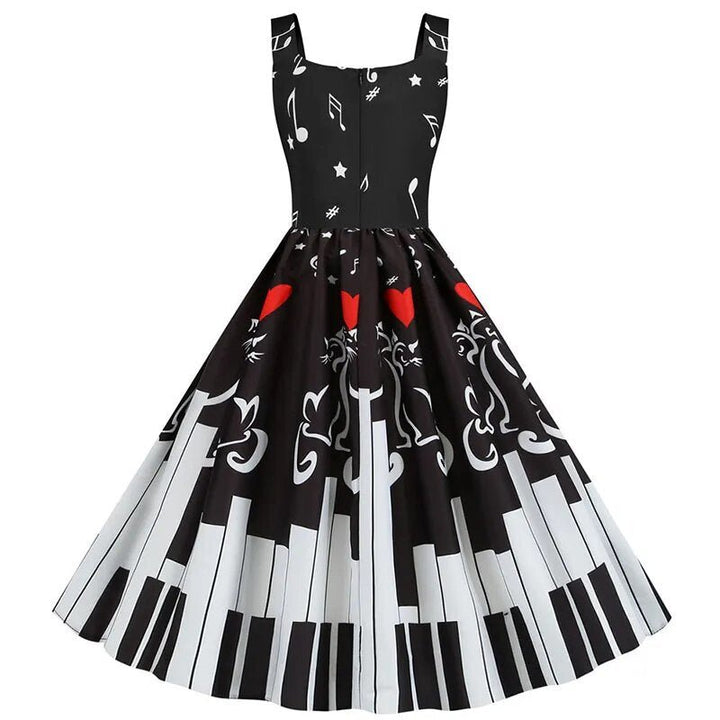 Music Note Print Women Party Dress - www.SharpDuds.com