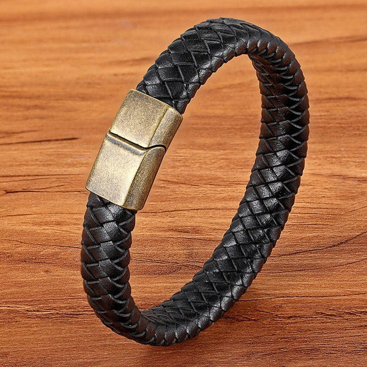 New Fashion Bracelet Stainless Steel Charm Layered with Genuine Leather - www.SharpDuds.com