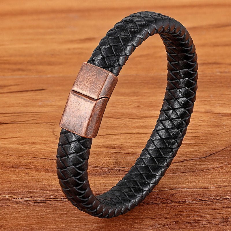 New Fashion Bracelet Stainless Steel Charm Layered with Genuine Leather - www.SharpDuds.com