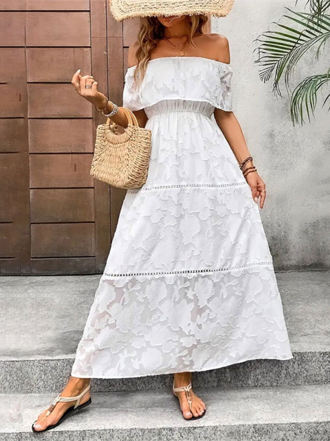 Off - Shoulder Short Sleeve Maxi Dress - SharpDuds