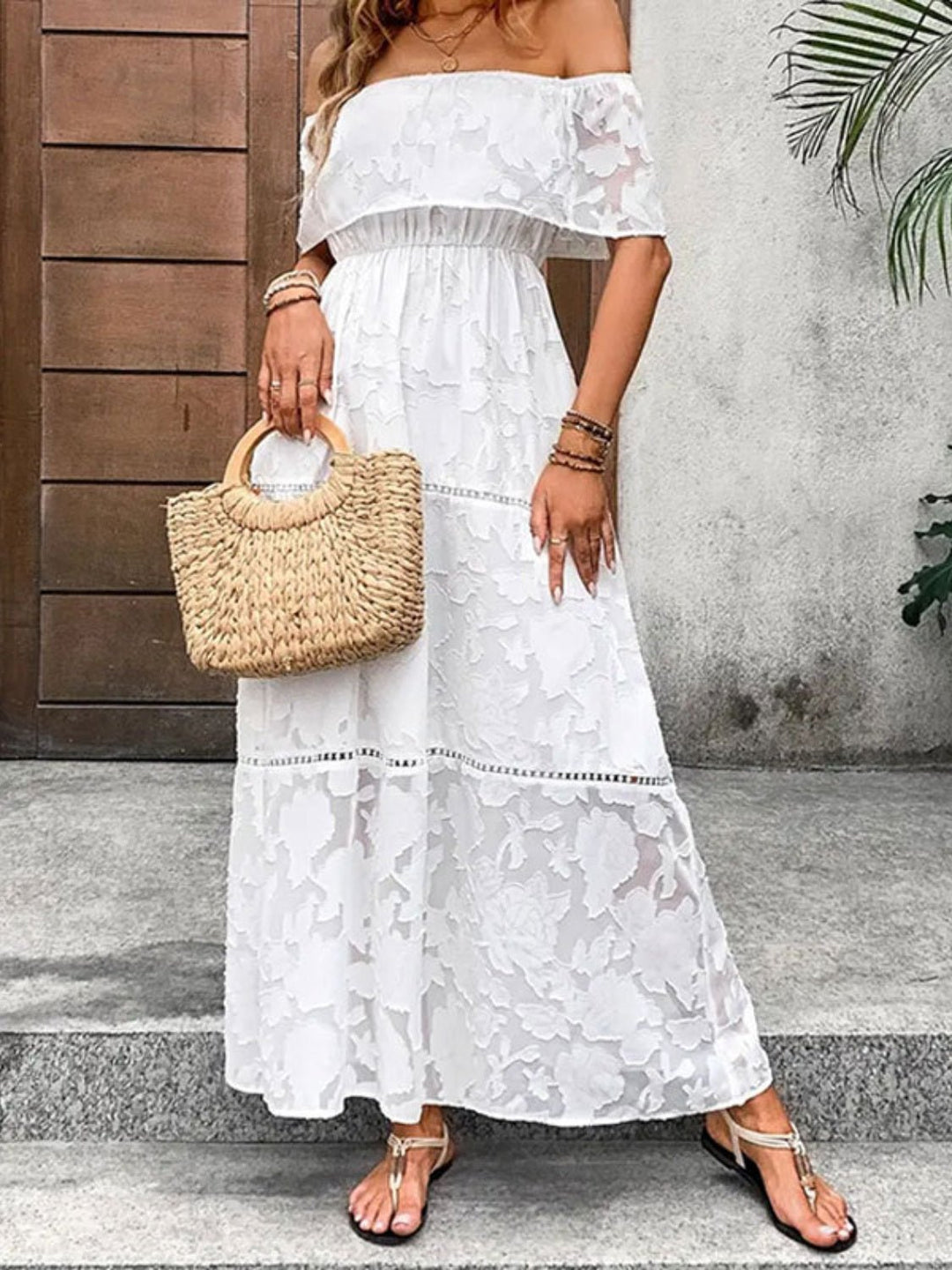 Off - Shoulder Short Sleeve Maxi Dress - SharpDuds